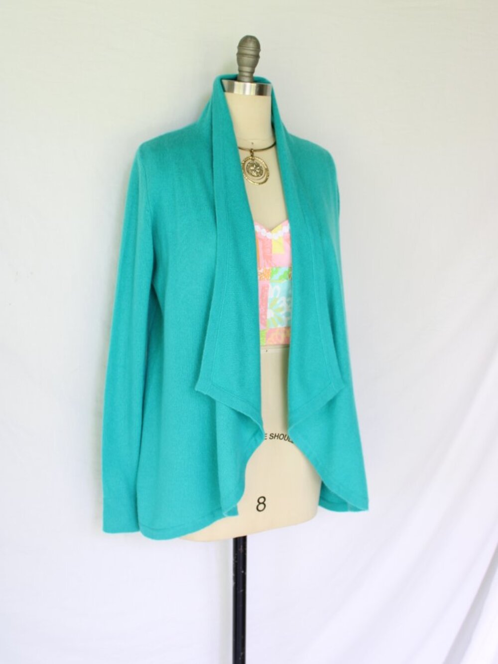 Lilly Pulitzer dress cardigan cocoon cashmere Marette Seabrook Celine teal S - Picture 6 of 8